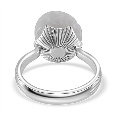 Natural Jade Carved 15.90 ctw Ring in Rhodium Over Sterling Silver (Size 8.0) 