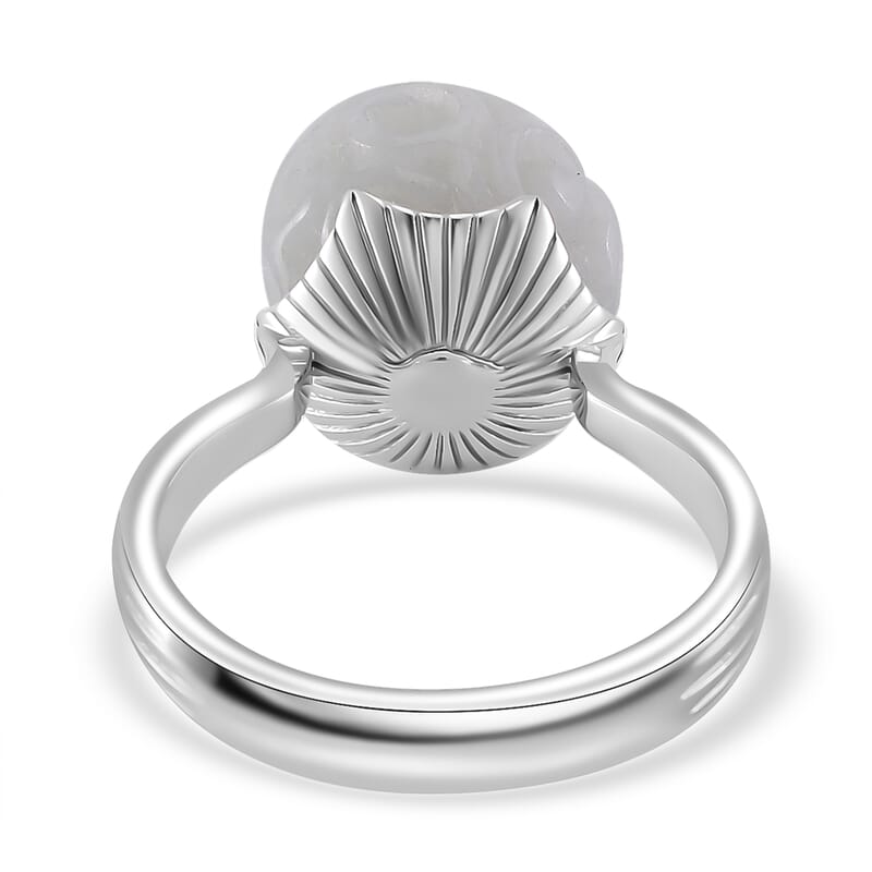 Natural Jade Carved 15.90 ctw Ring in Rhodium Over Sterling Silver (Size 8.0)