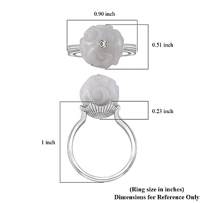 Natural Jade Carved 15.90 ctw Ring in Rhodium Over Sterling Silver (Size 8.0) 