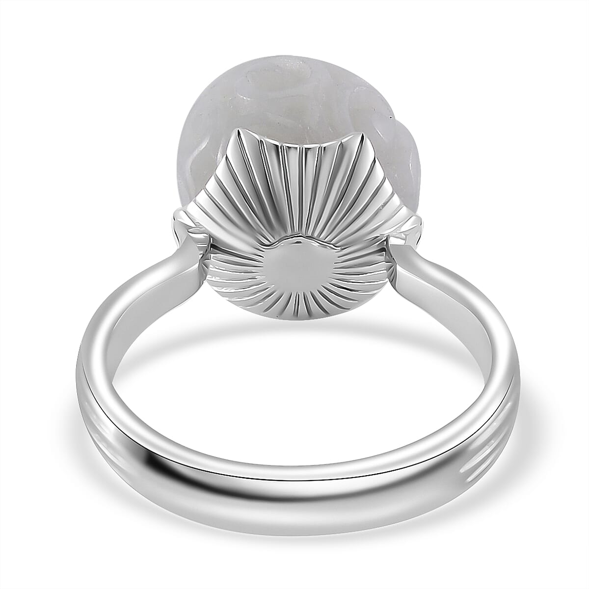 Natural Jade Carved 15.90 ctw Ring in Rhodium Over Sterling Silver (Size 9.0) 