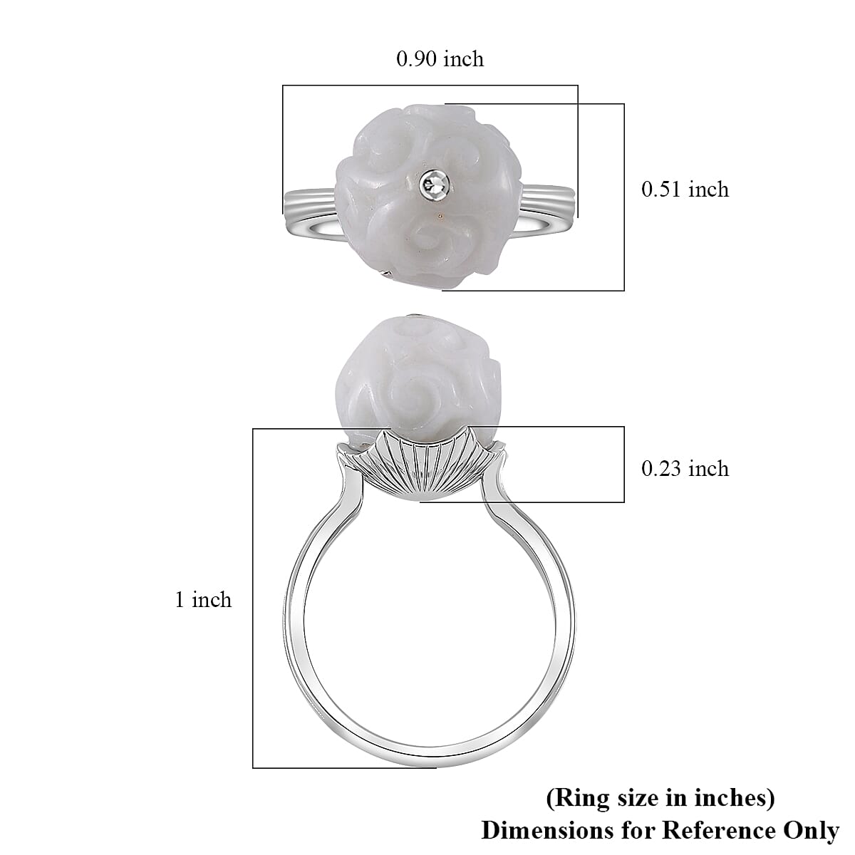 Natural Jade Carved 15.90 ctw Ring in Rhodium Over Sterling Silver (Size 9.0) 
