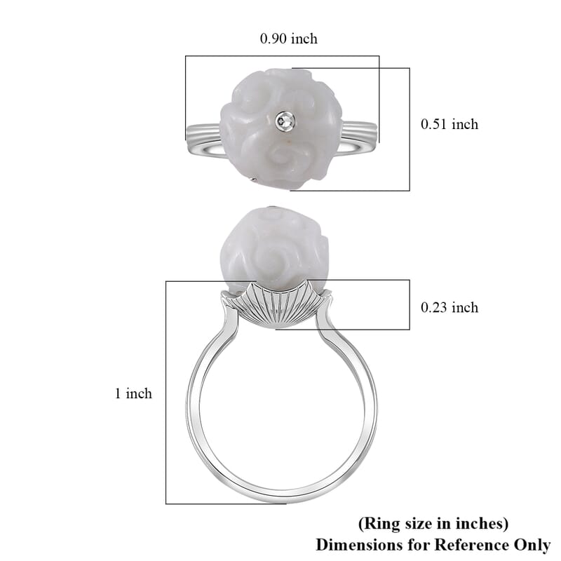 Natural Jade Carved 15.90 ctw Ring in Rhodium Over Sterling Silver (Size 9.0) 