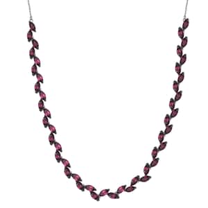 Premium Orissa Rhodolite Garnet 13.80 ctw Fern Leaf Necklace in Rhodium Over Sterling Silver 18 Inches