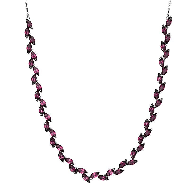 D'Joy Premium Orissa Rhodolite Garnet 13.80 ctw Fern Leaf Necklace in Rhodium Over Sterling Silver 18 Inches