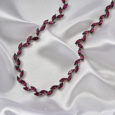 D'Joy Premium Orissa Rhodolite Garnet 13.80 ctw Fern Leaf Necklace in Rhodium Over Sterling Silver 18 Inches
