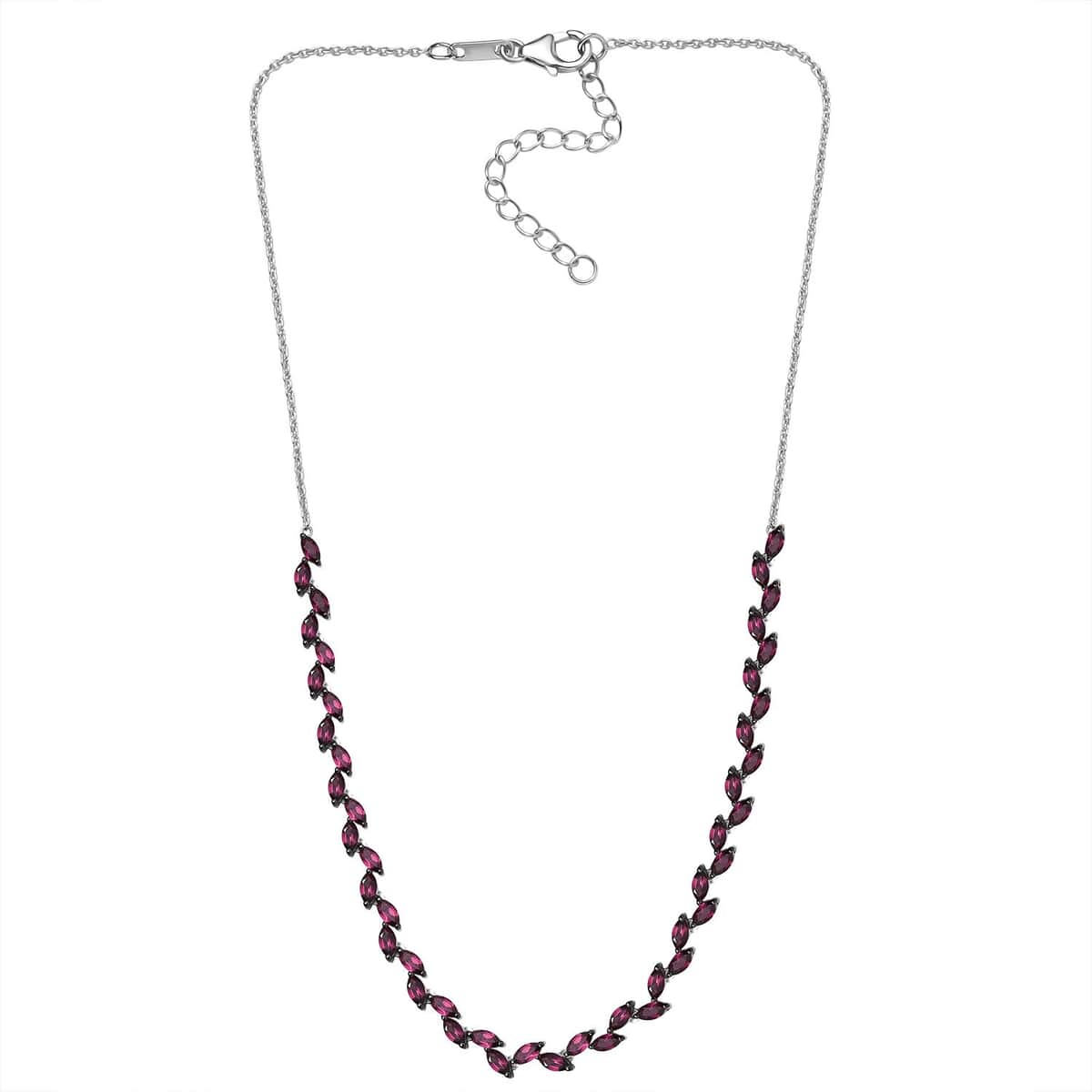 Premium Orissa Rhodolite Garnet 13.80 ctw Fern Leaf Necklace in Rhodium Over Sterling Silver 18 Inches image number 3