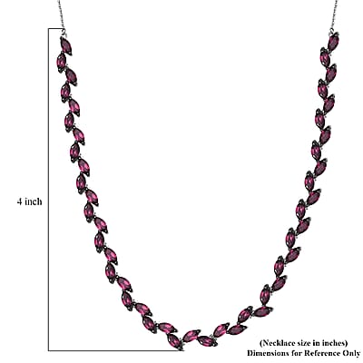 D'Joy Premium Orissa Rhodolite Garnet 13.80 ctw Fern Leaf Necklace in Rhodium Over Sterling Silver 18 Inches