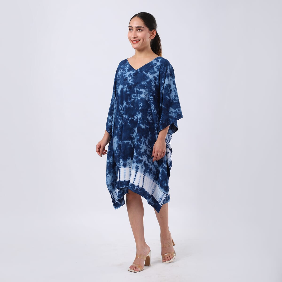 Blue Tie Dye Short Kaftan - One Size Fits Most image number 1