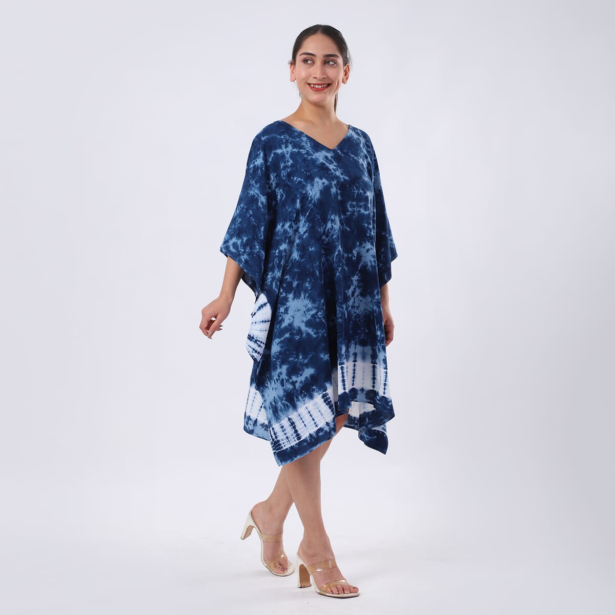 Blue Tie Dye Short Kaftan - One Size Fits Most image number 3