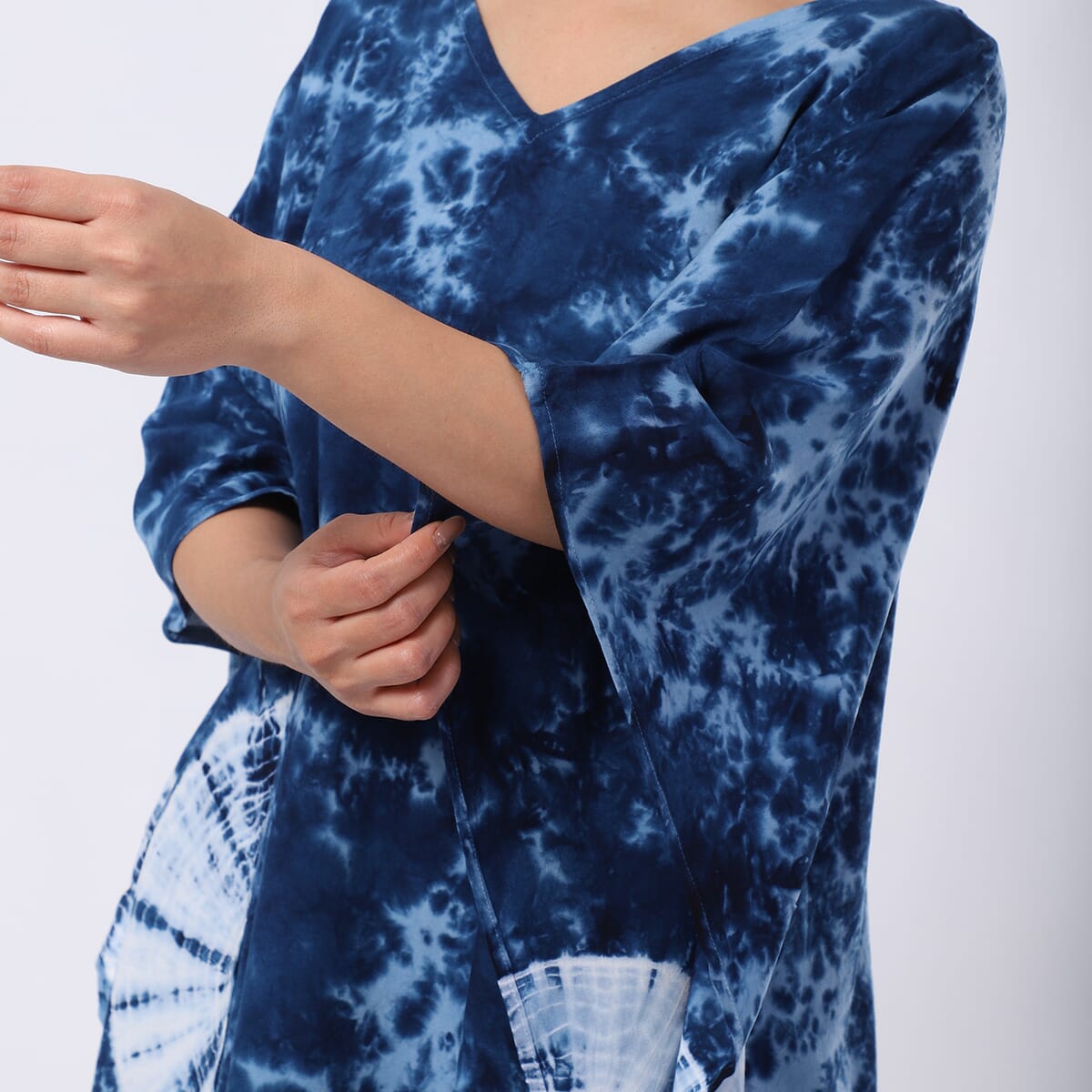 Blue Tie Dye Short Kaftan - One Size Fits Most image number 6