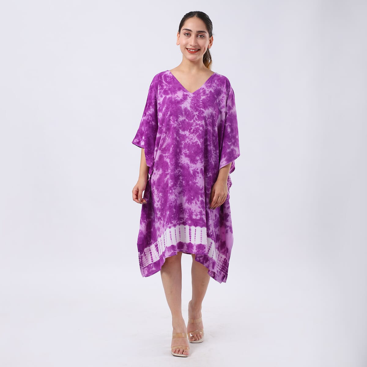 Purple Tie Dye Short Kaftan - One Size Fits Most image number 0