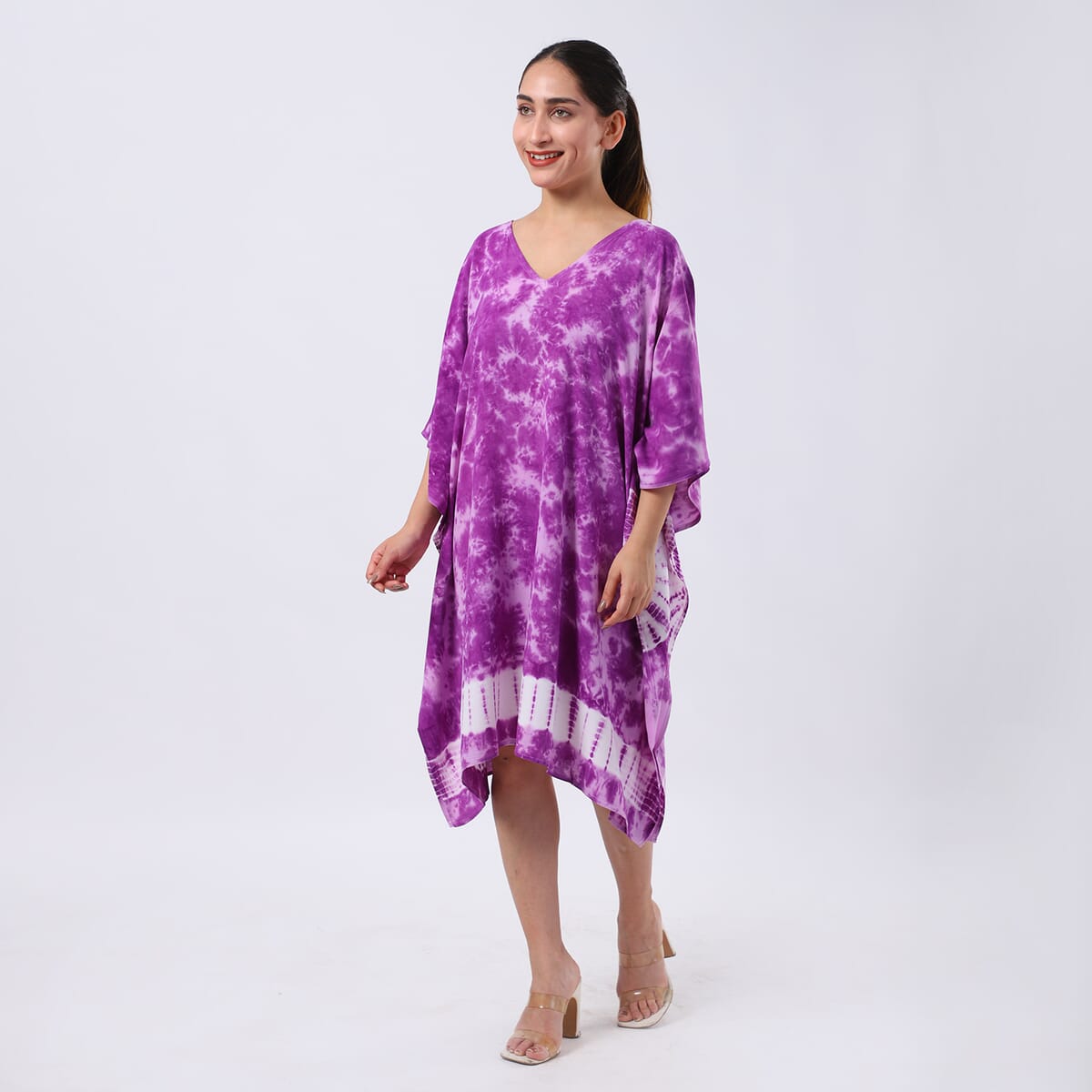 Purple Tie Dye Short Kaftan - One Size Fits Most image number 1