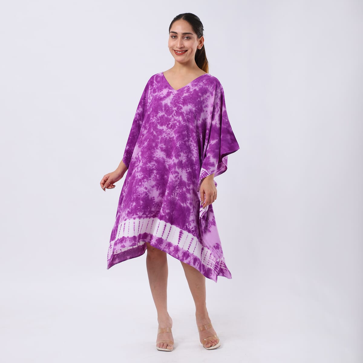 Purple Tie Dye Short Kaftan - One Size Fits Most image number 2