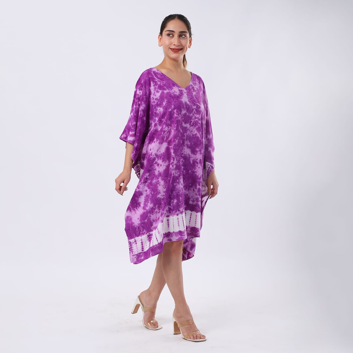Purple Tie Dye Short Kaftan - One Size Fits Most image number 3