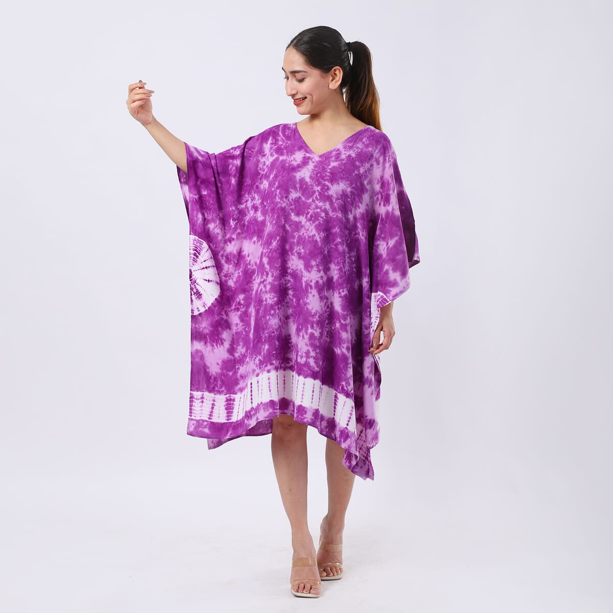 Purple Tie Dye Short Kaftan - One Size Fits Most image number 4