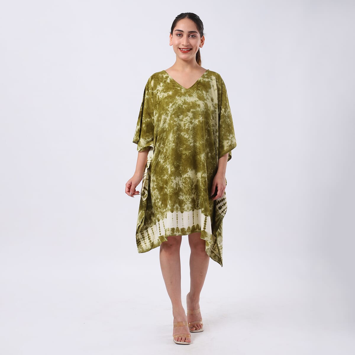 Green Tie Dye Short Kaftan - One Size Fits Most image number 0