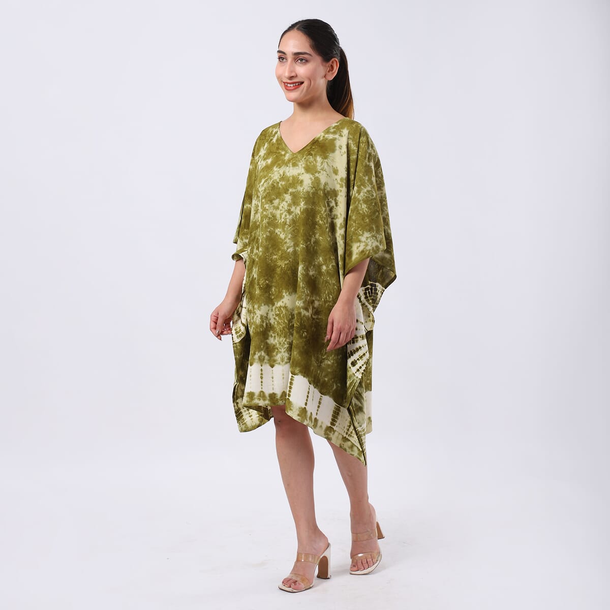 Green Tie Dye Short Kaftan - One Size Fits Most image number 1