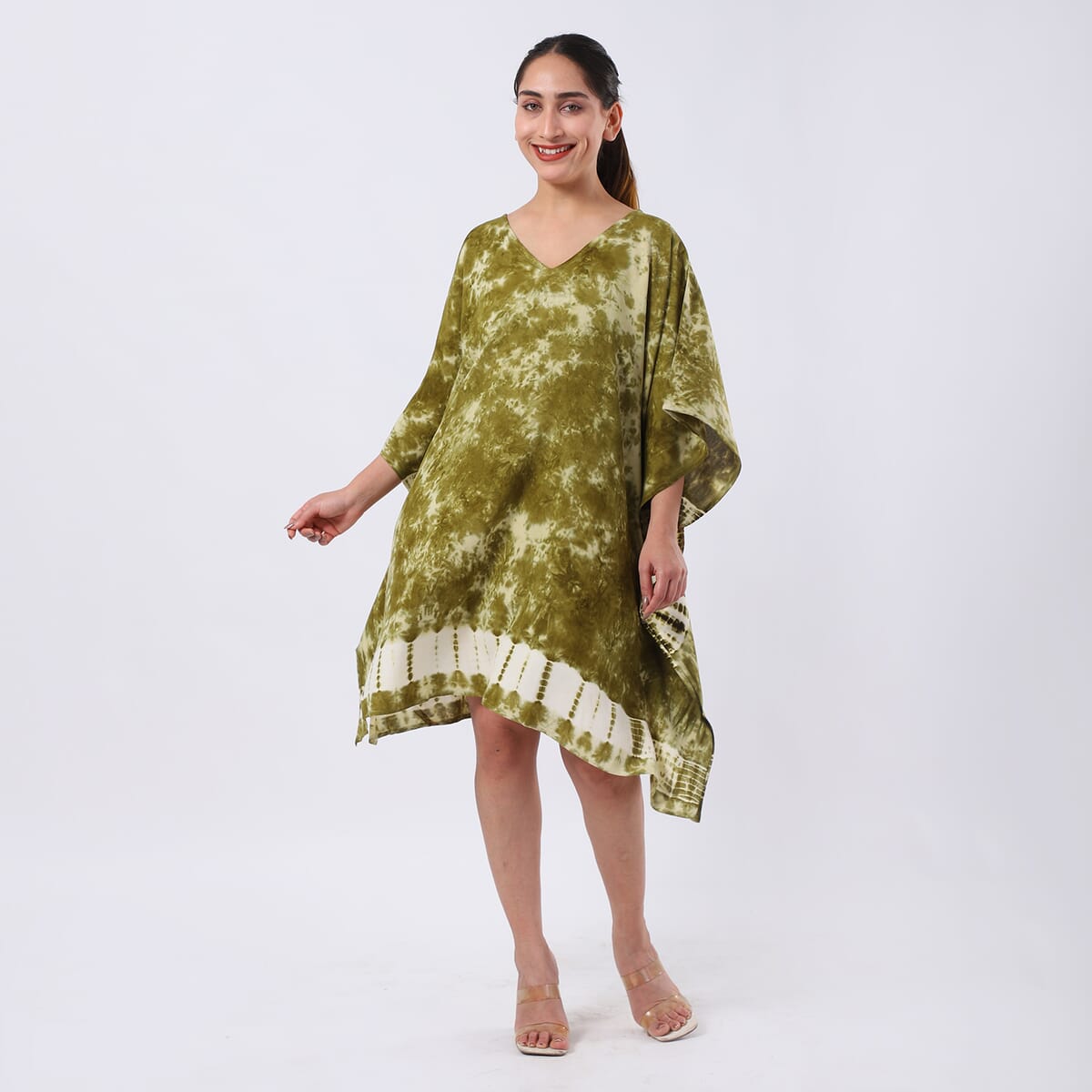 Green Tie Dye Short Kaftan - One Size Fits Most image number 2