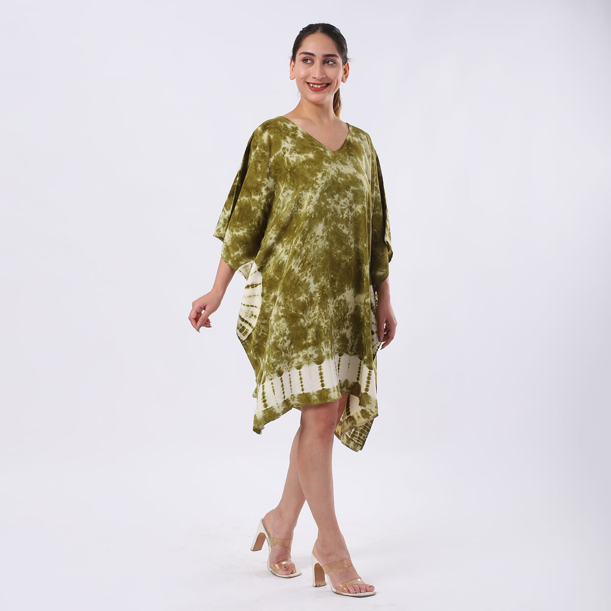 Green Tie Dye Short Kaftan - One Size Fits Most image number 3