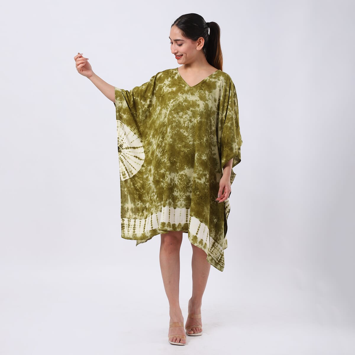 Green Tie Dye Short Kaftan - One Size Fits Most image number 4
