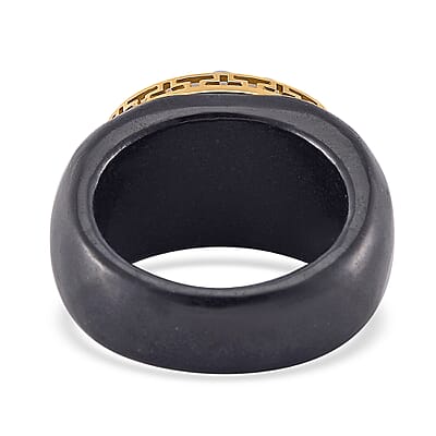 Natural Jade and Black Jade (D) Carved 49.60 ctw Ring in 18K Vermeil Yellow Gold Over Sterling Silver (Size 10.0)