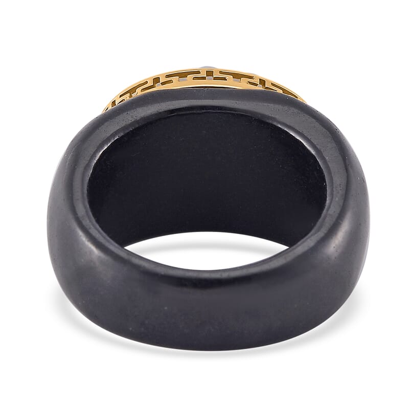 Natural Jade and Black Jade (D) Carved 49.60 ctw Ring in 18K Vermeil Yellow Gold Over Sterling Silver (Size 10.0)