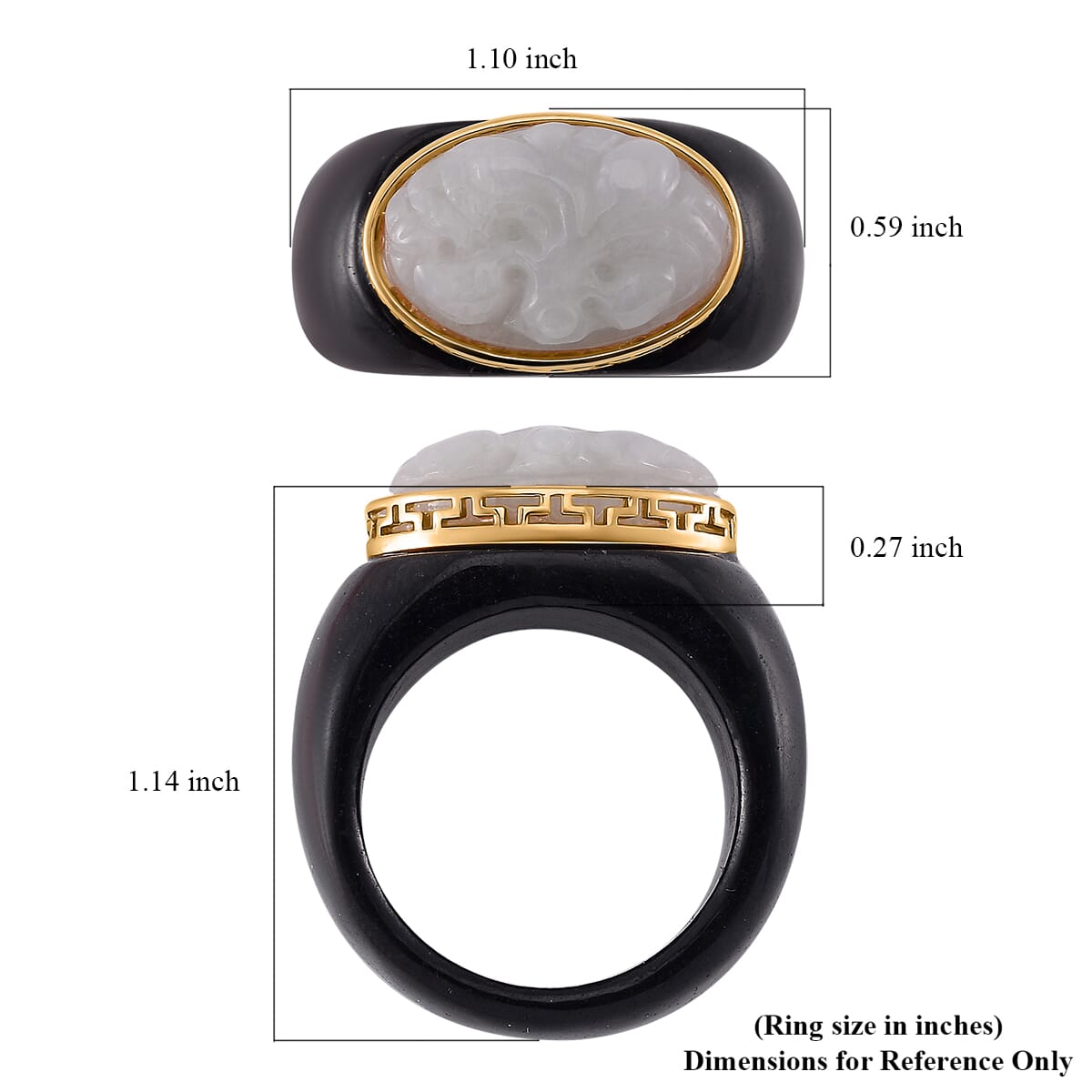 Natural Jade and Black Jade (D) Carved 49.60 ctw Ring in 18K Vermeil Yellow Gold Over Sterling Silver (Size 10.0) image number 5