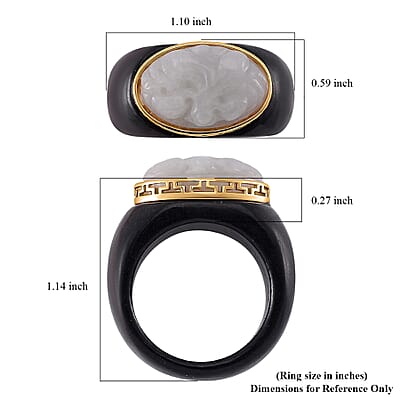 Natural Jade and Black Jade (D) Carved 49.60 ctw Ring in 18K Vermeil Yellow Gold Over Sterling Silver (Size 10.0)
