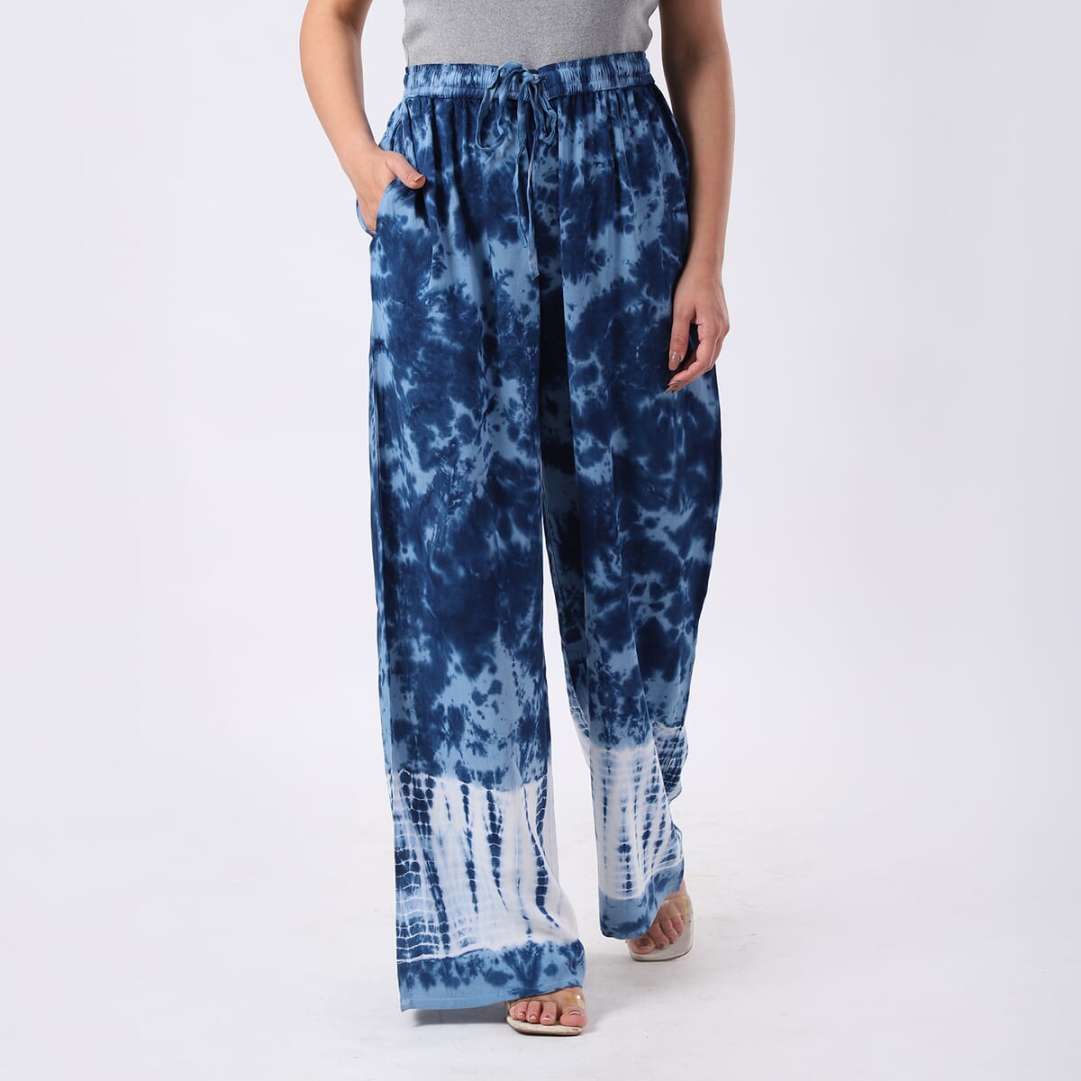 Blue Pajama Tie Dye Palazzo with 1/2Inch Elastic Band - One Size Fits Most image number 1