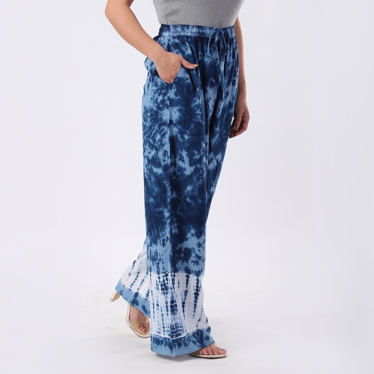 Blue Pajama Tie Dye Palazzo with 1/2Inch Elastic Band - One Size Fits Most image number 2
