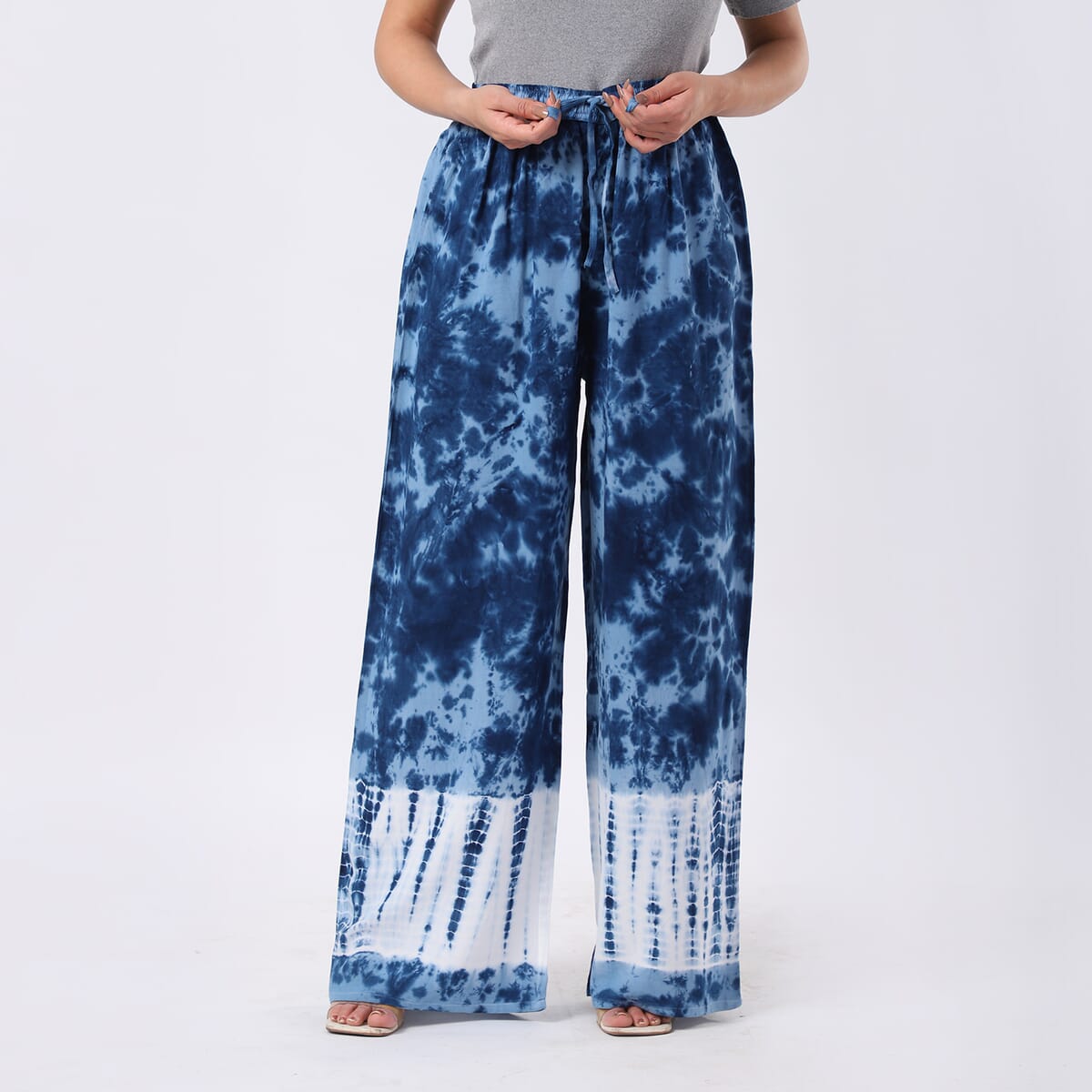Blue Pajama Tie Dye Palazzo with 1/2Inch Elastic Band - One Size Fits Most image number 3