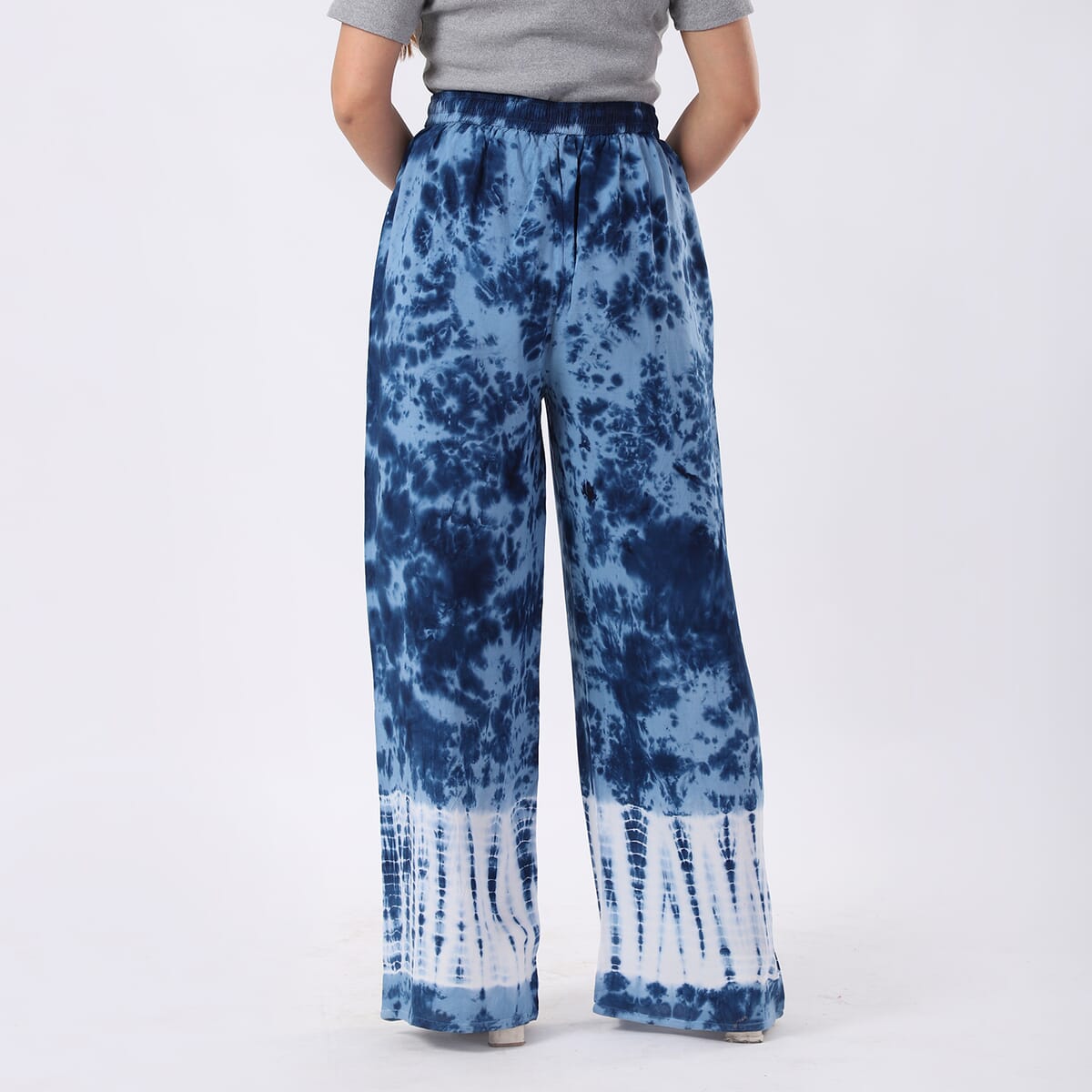 Blue Pajama Tie Dye Palazzo with 1/2Inch Elastic Band - One Size Fits Most image number 5