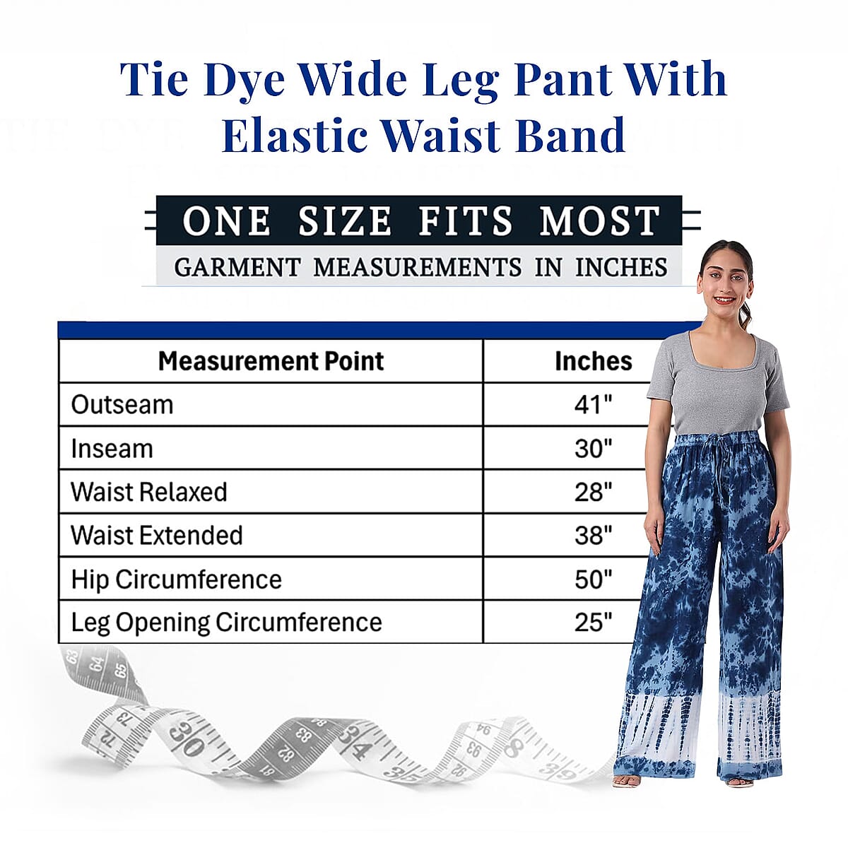 Blue Pajama Tie Dye Palazzo with 1/2Inch Elastic Band - One Size Fits Most image number 8