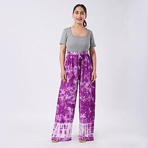 Purple Pajama Tie Dye Palazzo with 1/2Inch Elastic Band - One Size Fits Most