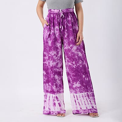 Purple Pajama Tie Dye Palazzo with 1/2Inch Elastic Band - One Size Fits Most