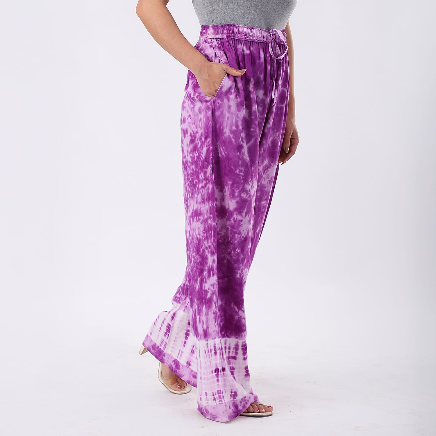 Purple Pajama Tie Dye Palazzo with 1/2Inch Elastic Band - One Size Fits Most