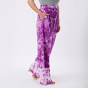 Purple Pajama Tie Dye Palazzo with 1/2Inch Elastic Band - One Size Fits Most