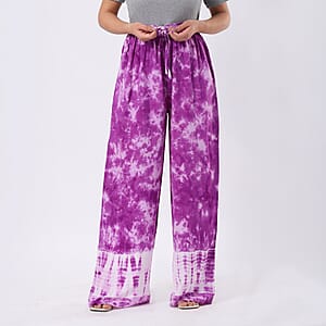 Purple Pajama Tie Dye Palazzo with 1/2Inch Elastic Band - One Size Fits Most