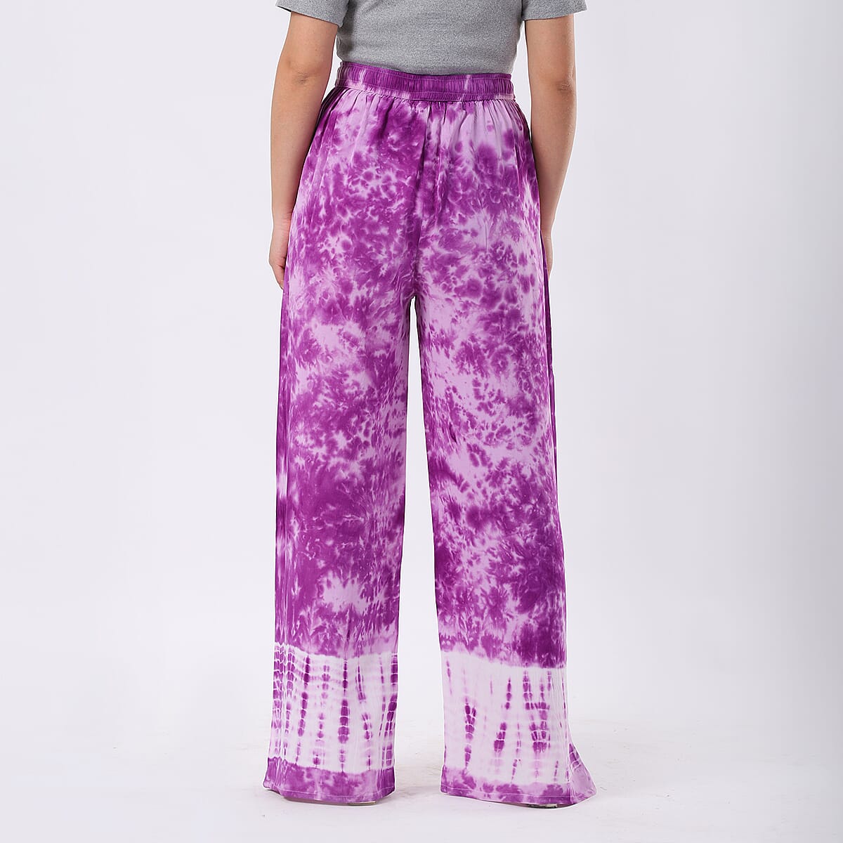Purple Pajama Tie Dye Palazzo with 1/2Inch Elastic Band - One Size Fits Most image number 4