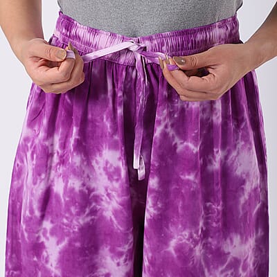 Purple Pajama Tie Dye Palazzo with 1/2Inch Elastic Band - One Size Fits Most