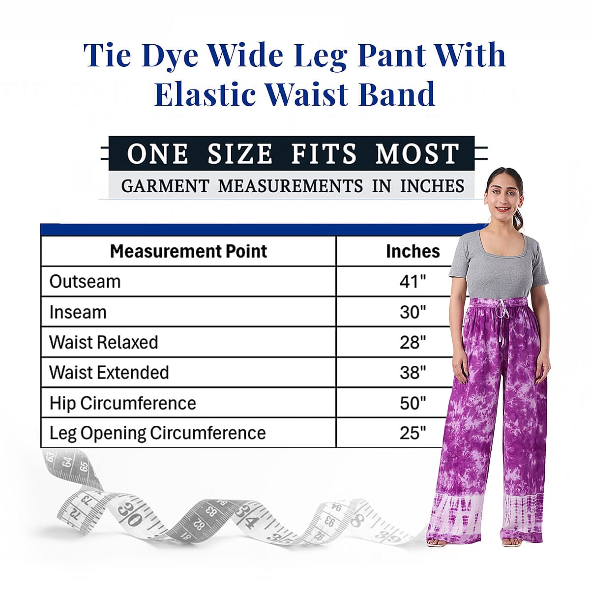 Purple Pajama Tie Dye Palazzo with 1/2Inch Elastic Band - One Size Fits Most image number 7