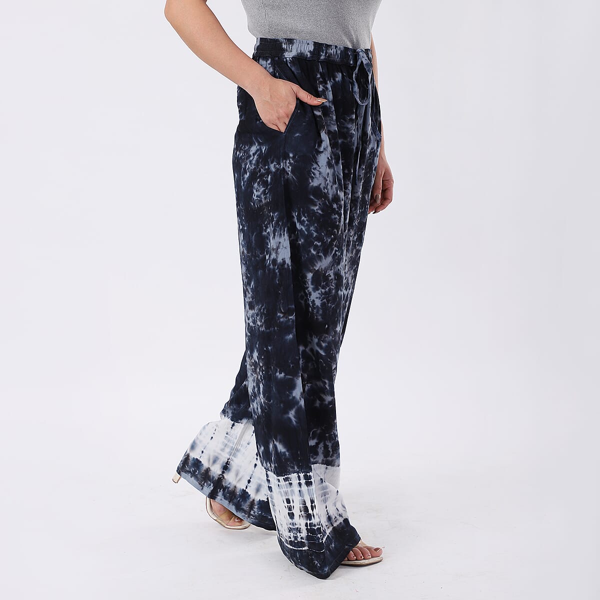 Black Pajama Tie Dye Palazzo with 1/2Inch Elastic Band - One Size Fits Most image number 2