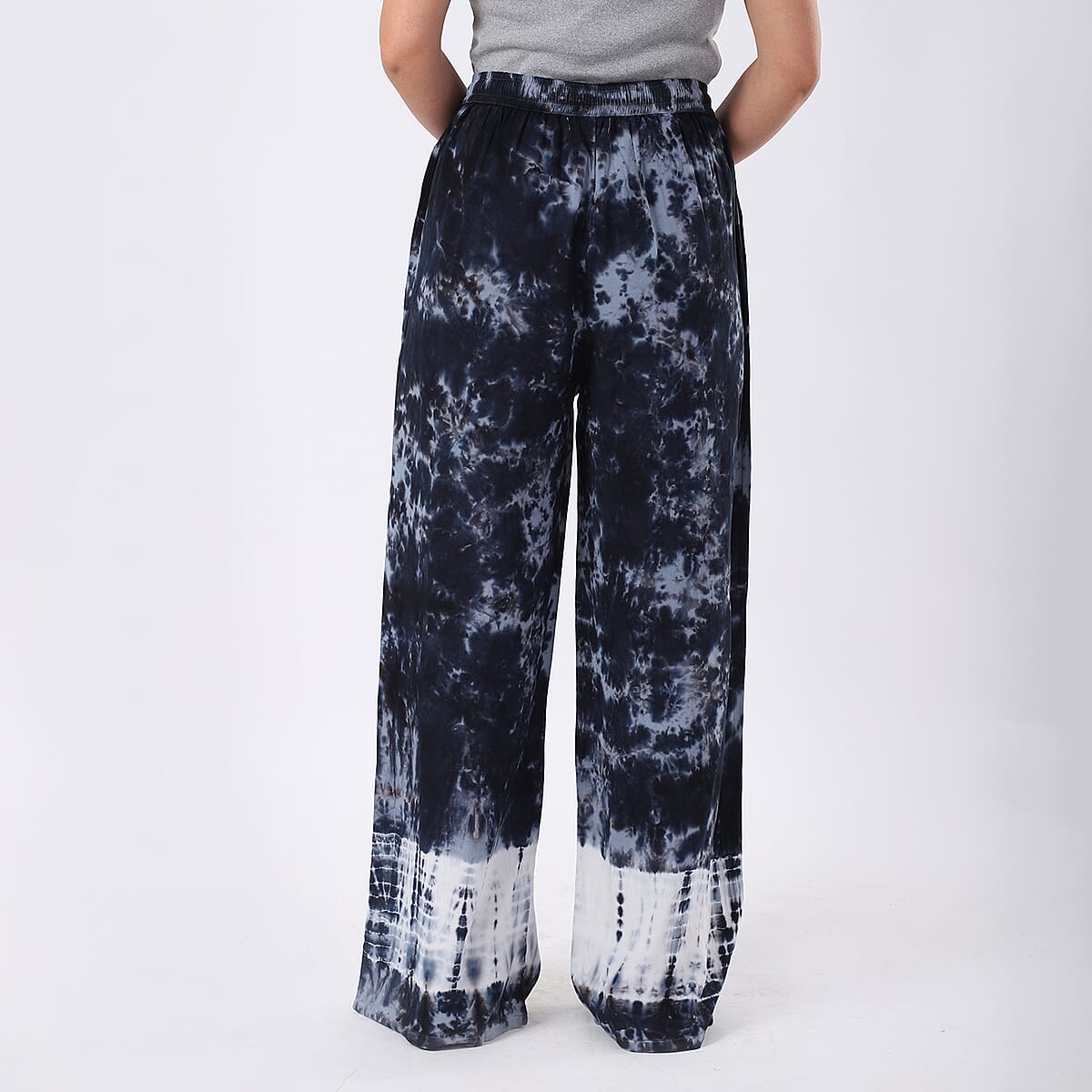 Black Pajama Tie Dye Palazzo with 1/2Inch Elastic Band - One Size Fits Most image number 3