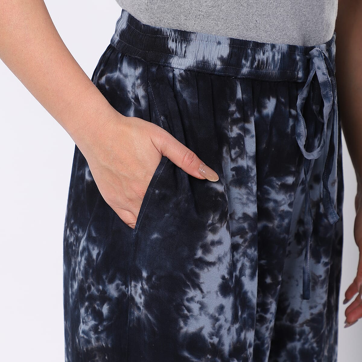 Black Pajama Tie Dye Palazzo with 1/2Inch Elastic Band - One Size Fits Most image number 4