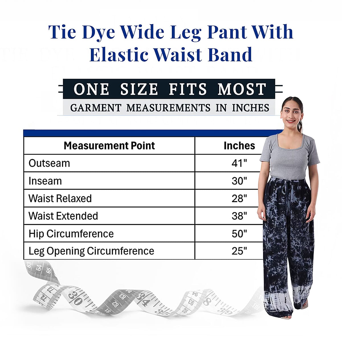 Black Pajama Tie Dye Palazzo with 1/2Inch Elastic Band - One Size Fits Most image number 6