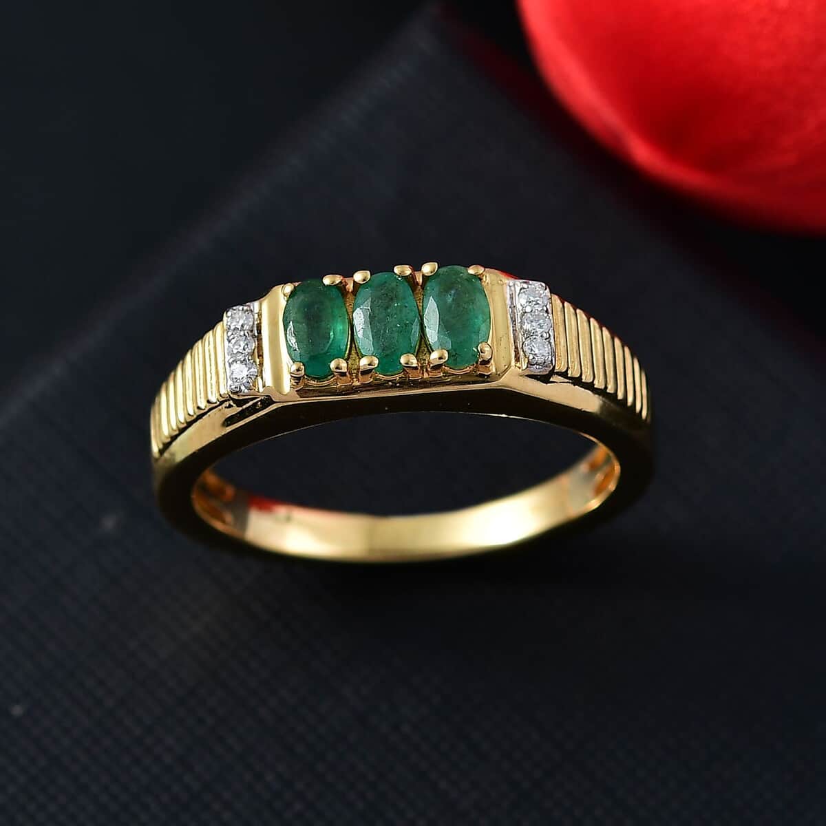 Kagem Zambian Emerald and Moissanite 0.90 ctw Men's Ring in 18K Vermeil Yellow Gold Over Sterling Silver (Size 10.0) image number 1