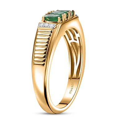 Kagem Zambian Emerald and Moissanite 0.90 ctw Men's Ring in 18K Vermeil Yellow Gold Over Sterling Silver (Size 10.0)