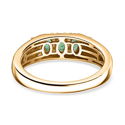 Kagem Zambian Emerald and Moissanite 0.90 ctw Men's Ring in 18K Vermeil Yellow Gold Over Sterling Silver (Size 10.0)