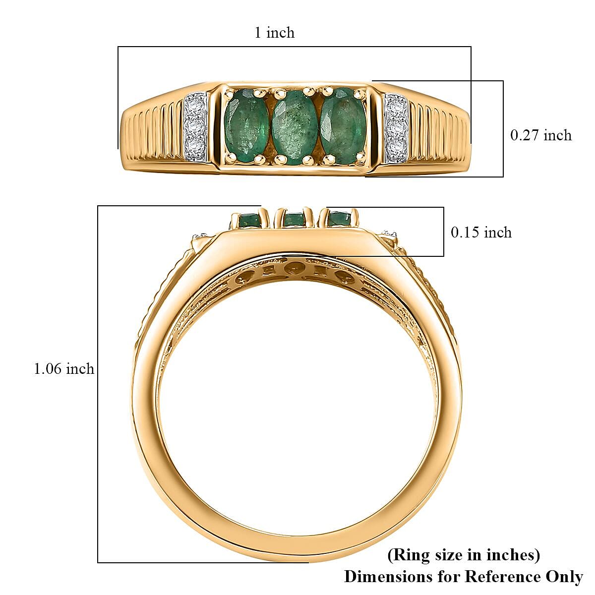Kagem Zambian Emerald and Moissanite 0.90 ctw Men's Ring in 18K Vermeil Yellow Gold Over Sterling Silver (Size 10.0)