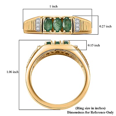 Kagem Zambian Emerald and Moissanite 0.90 ctw Men's Ring in 18K Vermeil Yellow Gold Over Sterling Silver (Size 10.0)